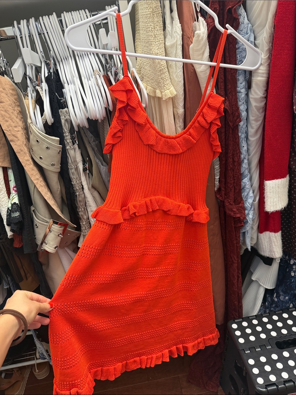 Lulu's Bright Orange Ruffle Knit Mini Dress